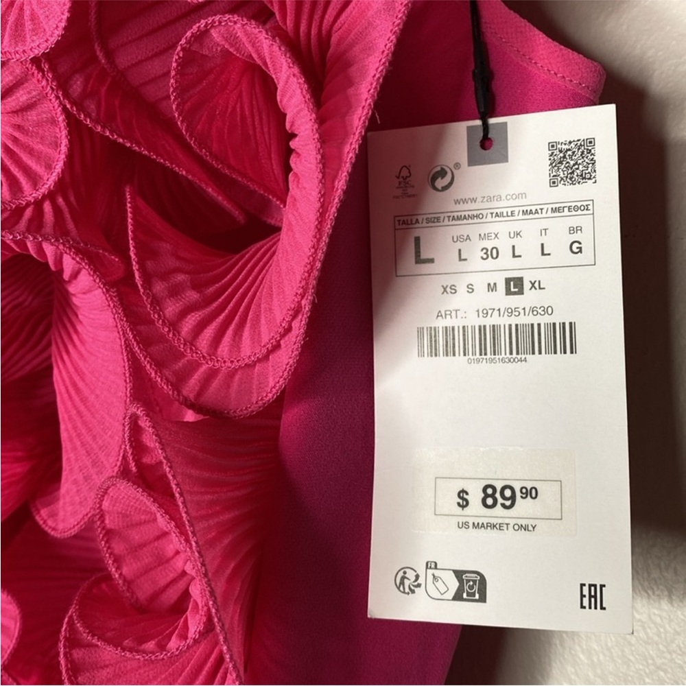 NWT! ZARA WIDE-LEG JUMPSUIT WITH RUFFLES in FUCHSIA - Size L - Picture 8 of 8